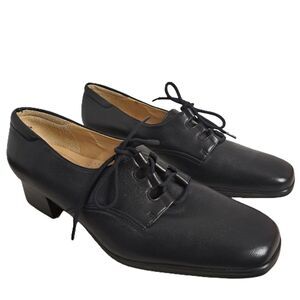Trotters Womens Black Leather Lace Up Oxford Shoes 1.5" Heel Size 9M